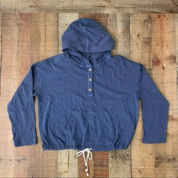 Old navy womens hooded hoodie pull over sweatshirt with cinch tie and buttons -M - Picture 1 of 7